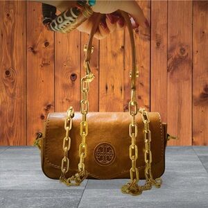 Tory Burch Brown Crossbody Bag with Gold Chain